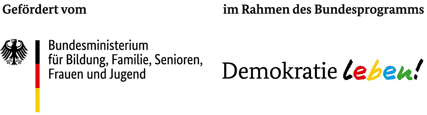Logo: Gefördert vom Bundesministerium für Bildung, Familie, Senioren, Frauen und Jugend im Rahmen des Bundesprogramms Demokratie leben!